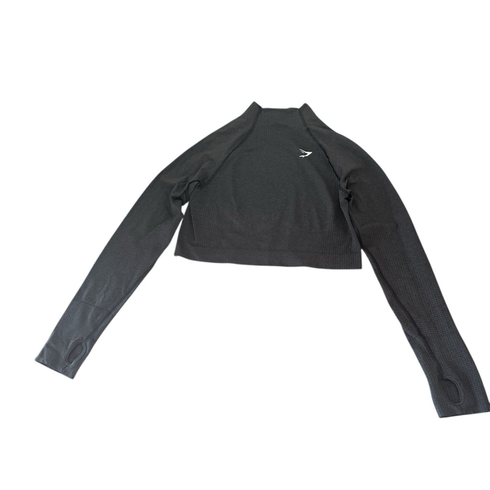 Gymshark Vital Seamless 2.0 Black Long Sleeve Crop Top Thumb Holes XXL Workout